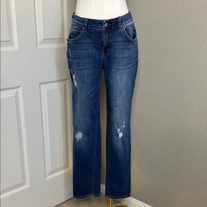 Chico's Size 0 US 4 Distressed Dark Blue Straight Leg Boyfriend Jeans